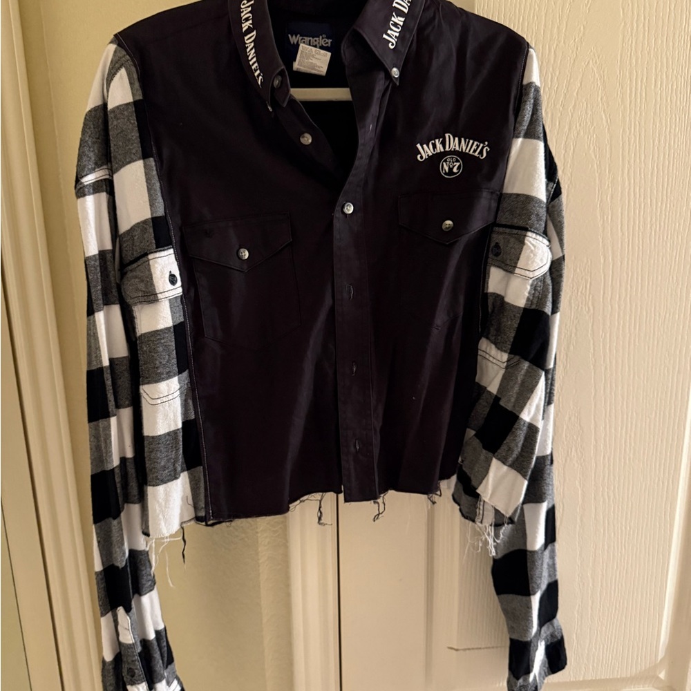 Wrangler Jack Daniel’s Black and White Button Down Shirt Upcycled one of a kind